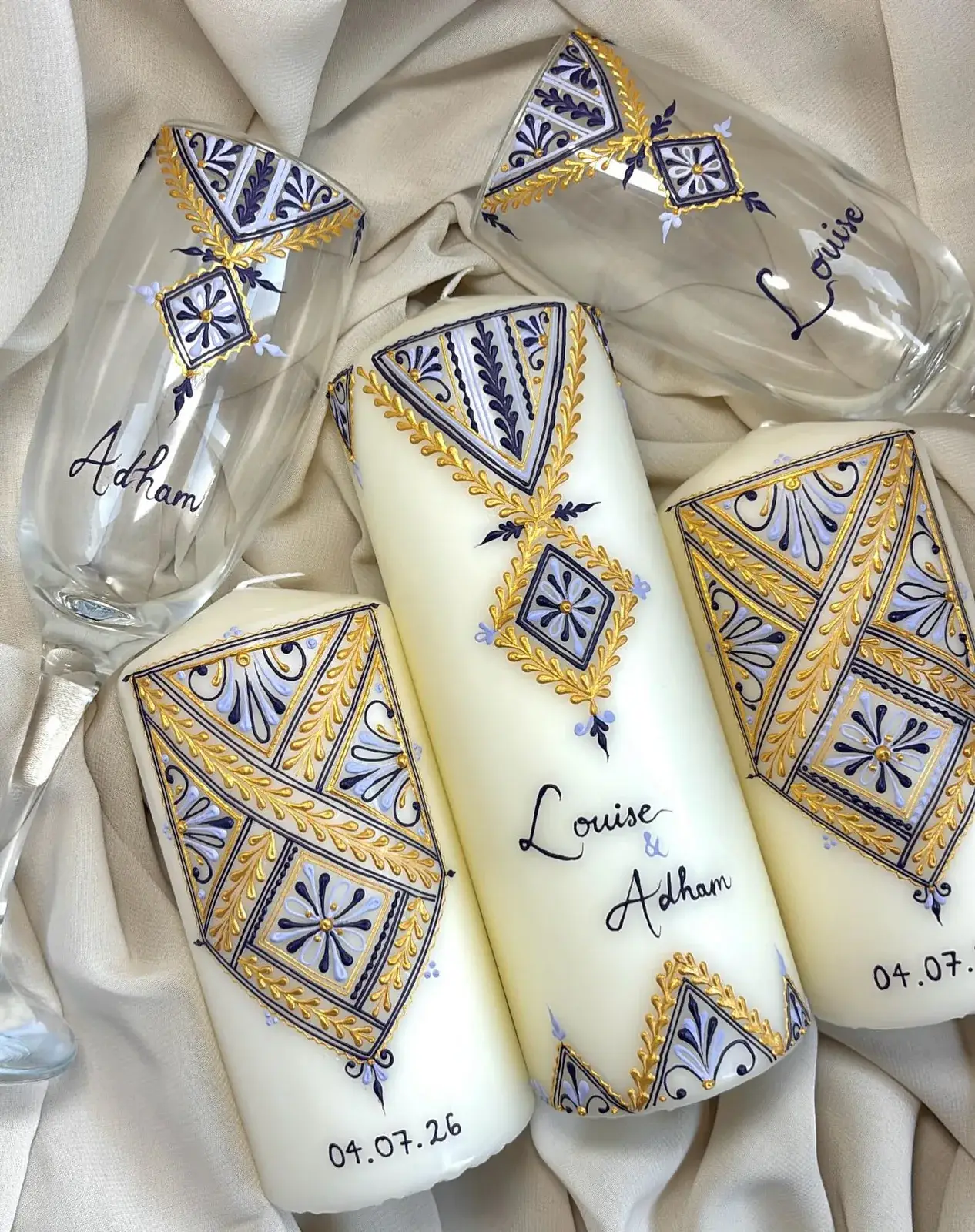 Bougies personnalisées aux prénoms des mariés et à la date